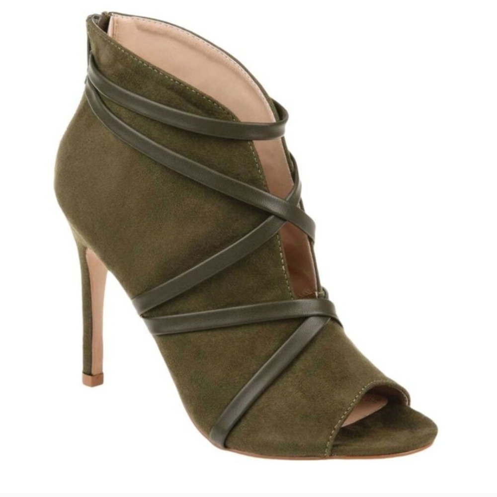 Journee Samara Stilletto Olive Strappy Peeptoe Ankle Booties Womens 8
